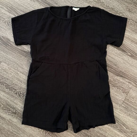 Eileen Fisher Black Cotton Lofty Gauze Romper - Picture 1 of 9
